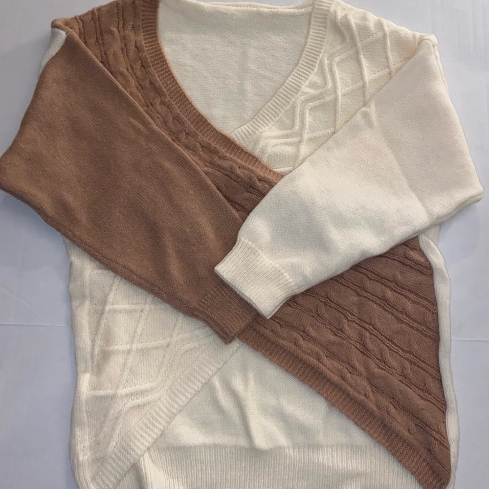 Two-Tone V-Neck Sweater
